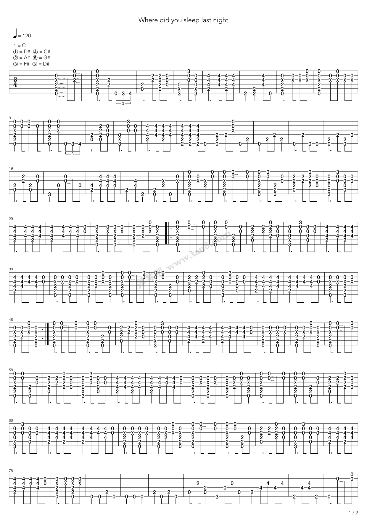 《where did you sleep last night》,nirvana(六线谱 吉他谱吉他谱