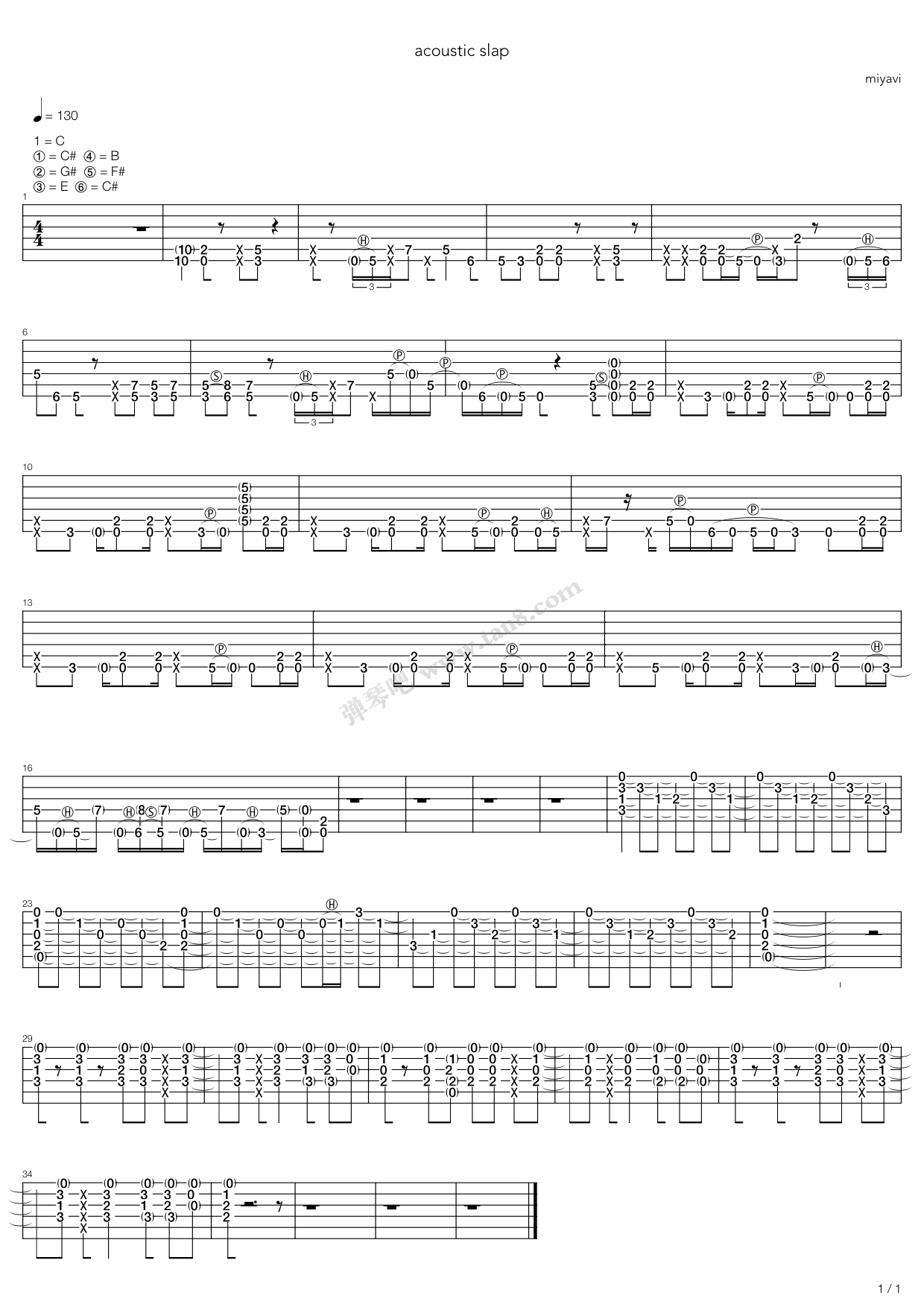 《acoustic slap》,雅-miyavi-(六线谱 吉他谱吉他谱 第1页