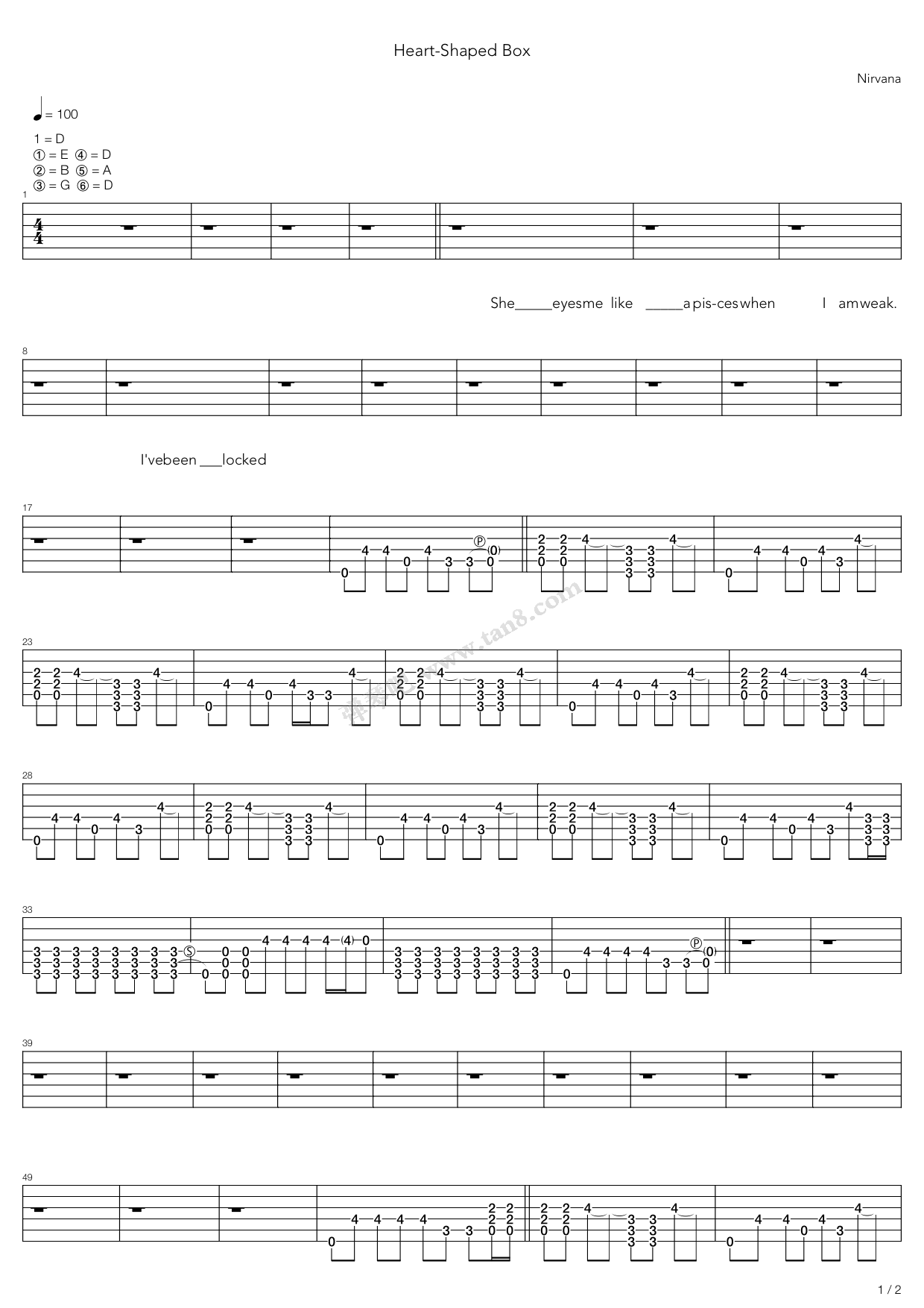 Nirvana "Heart-Shaped Box" Guitar and Bass sheet music | Jellynote