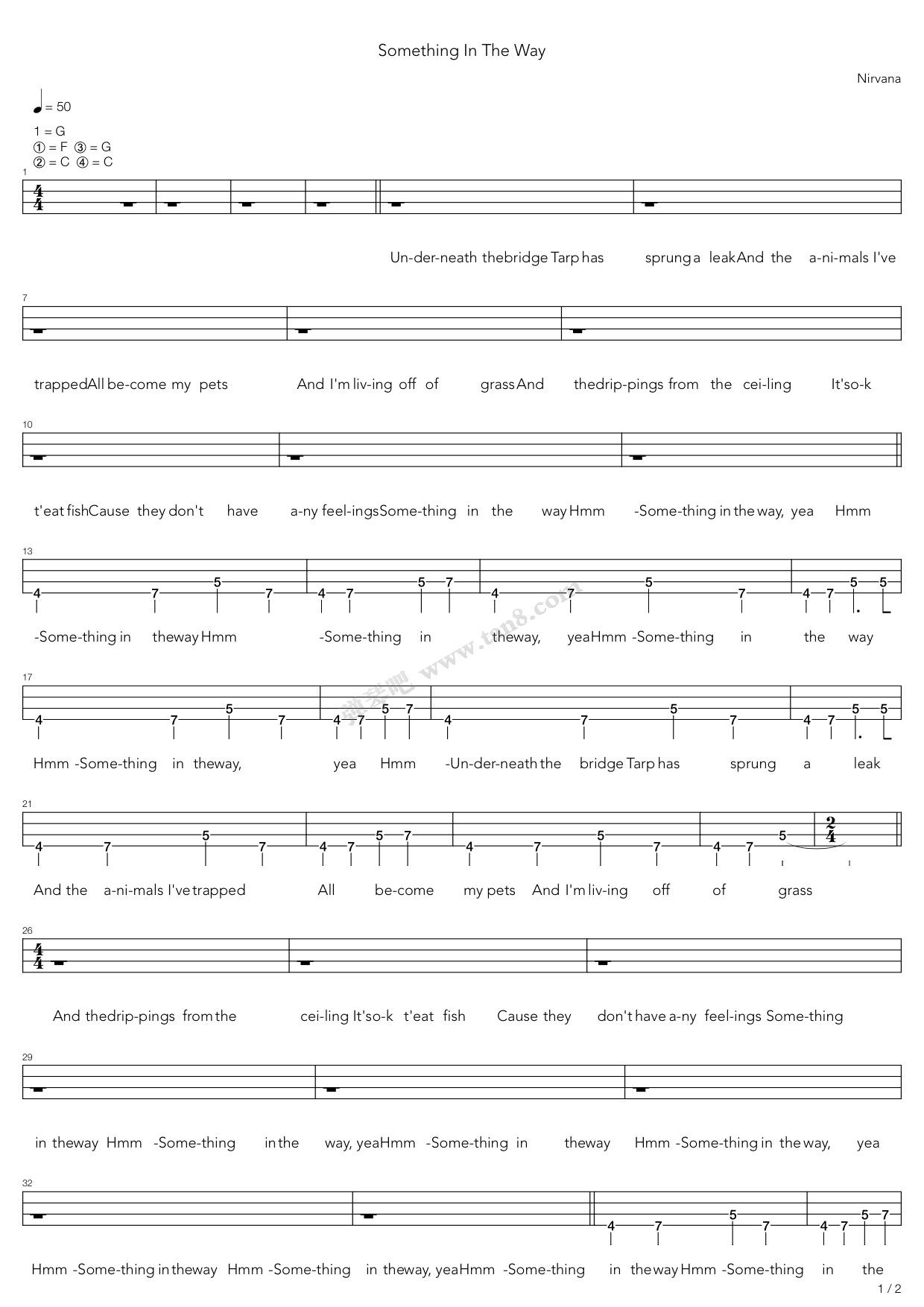 something in the way 吉他谱-虫虫吉他谱免费下载