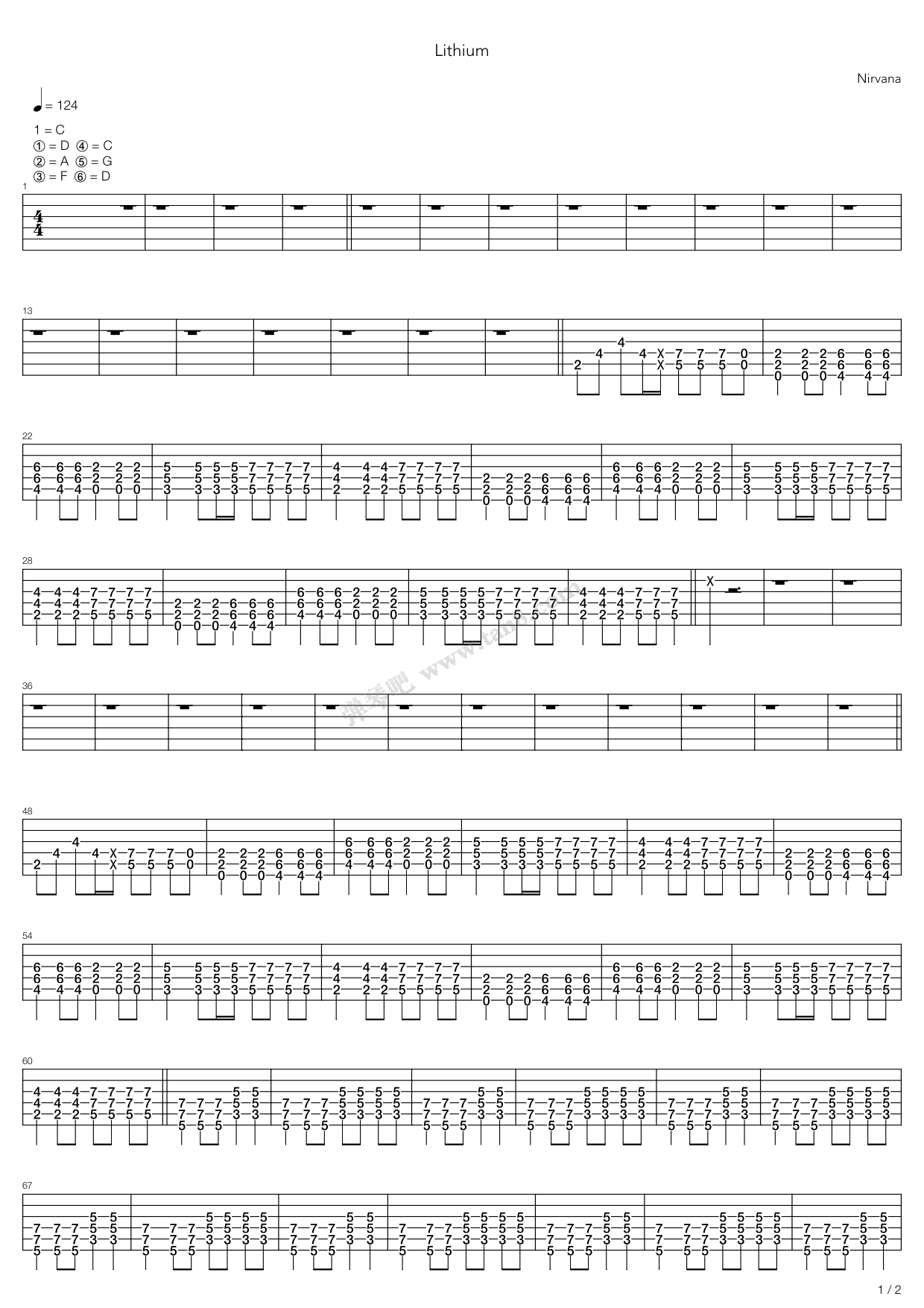 lithium 吉他谱-虫虫吉他谱免费下载