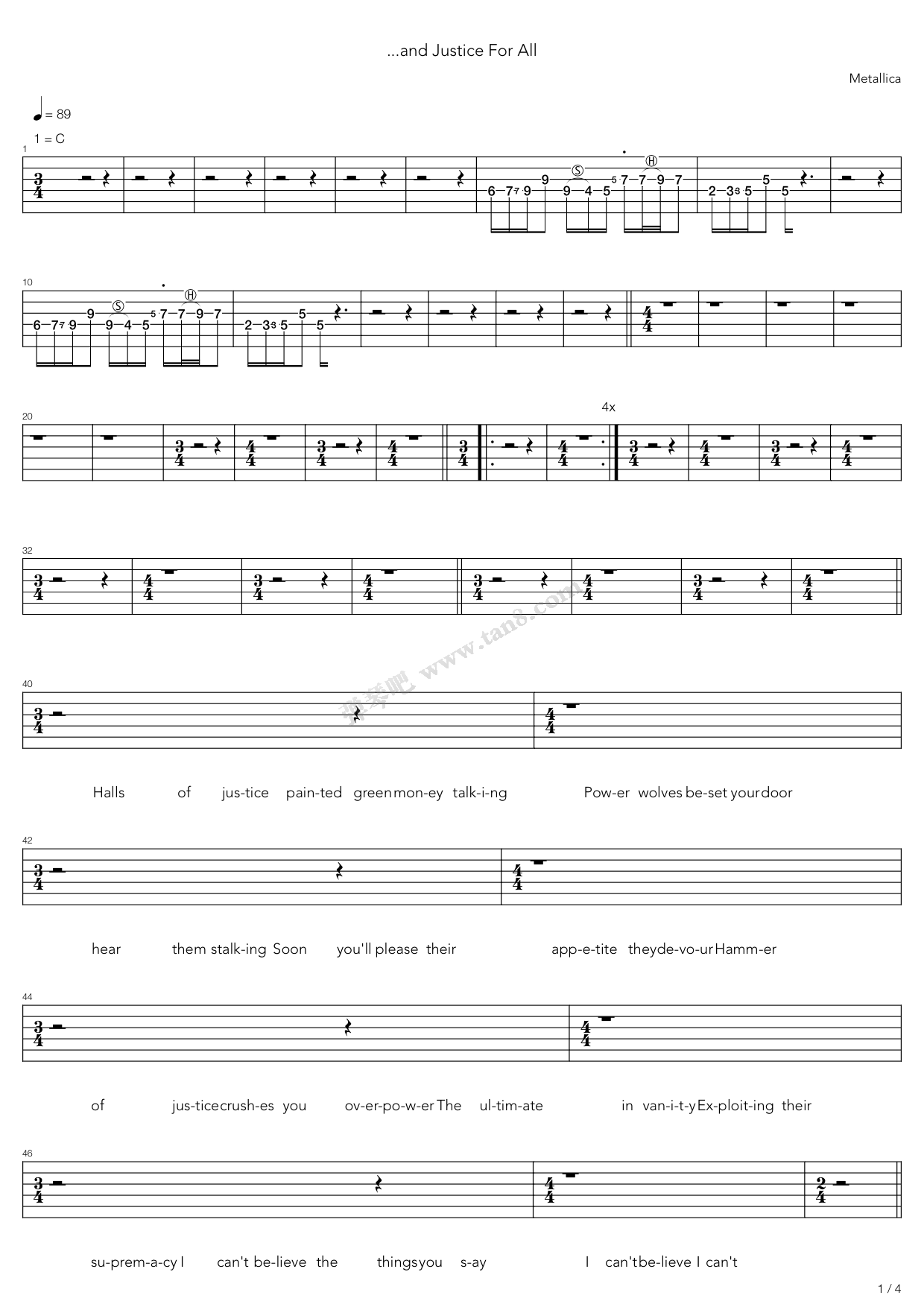 and justice for all 吉他谱-虫虫吉他谱免费下载