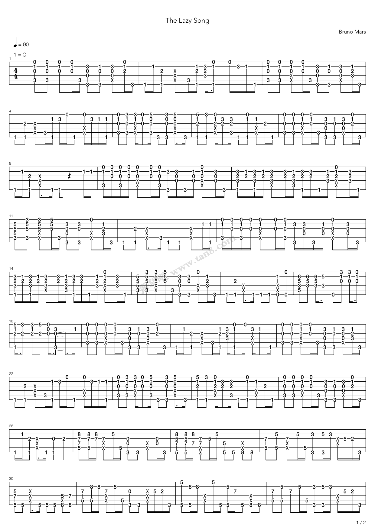 the lazy song 吉他谱-虫虫吉他谱免费下载