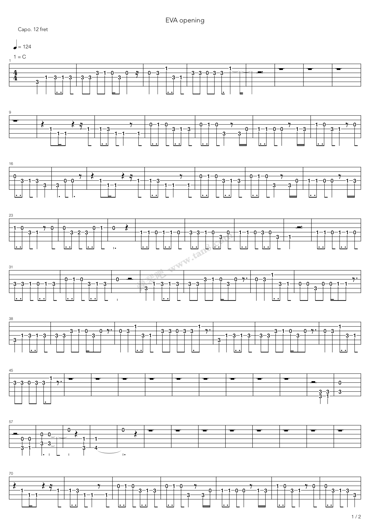 《新世纪福音战士(eva) - 残酷的天使纲领》,动漫游戏(六线谱 吉他谱