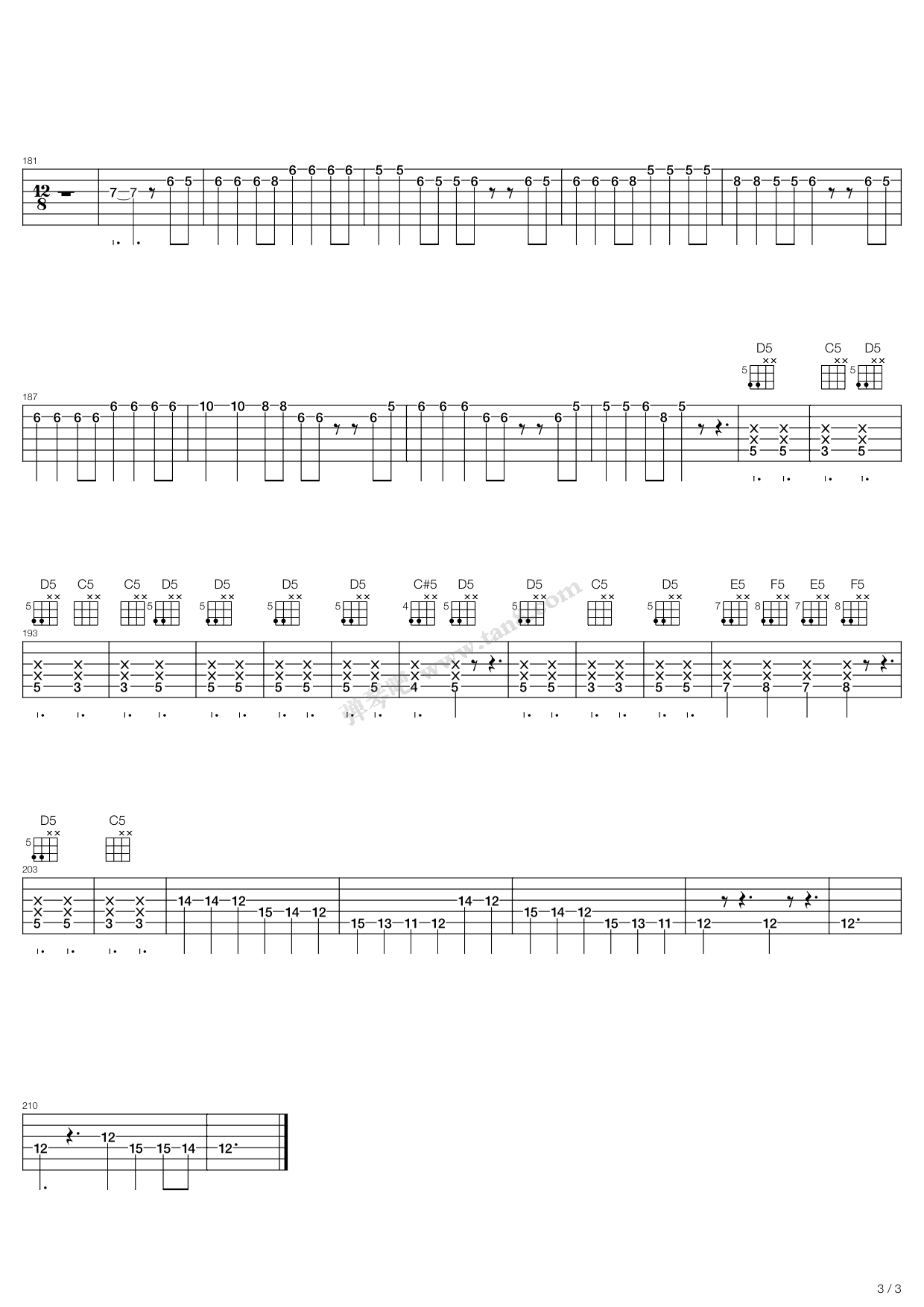 《加勒比海盗》指弹曲谱图片 - 吉他谱 选用C调指法编配 - 中级谱子 - 六线谱(独奏/指弹谱) - 易谱库