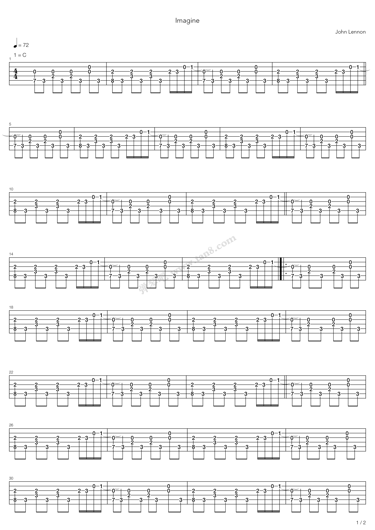 《imagine》,john lennon(六线谱 吉他谱吉他谱 第1页