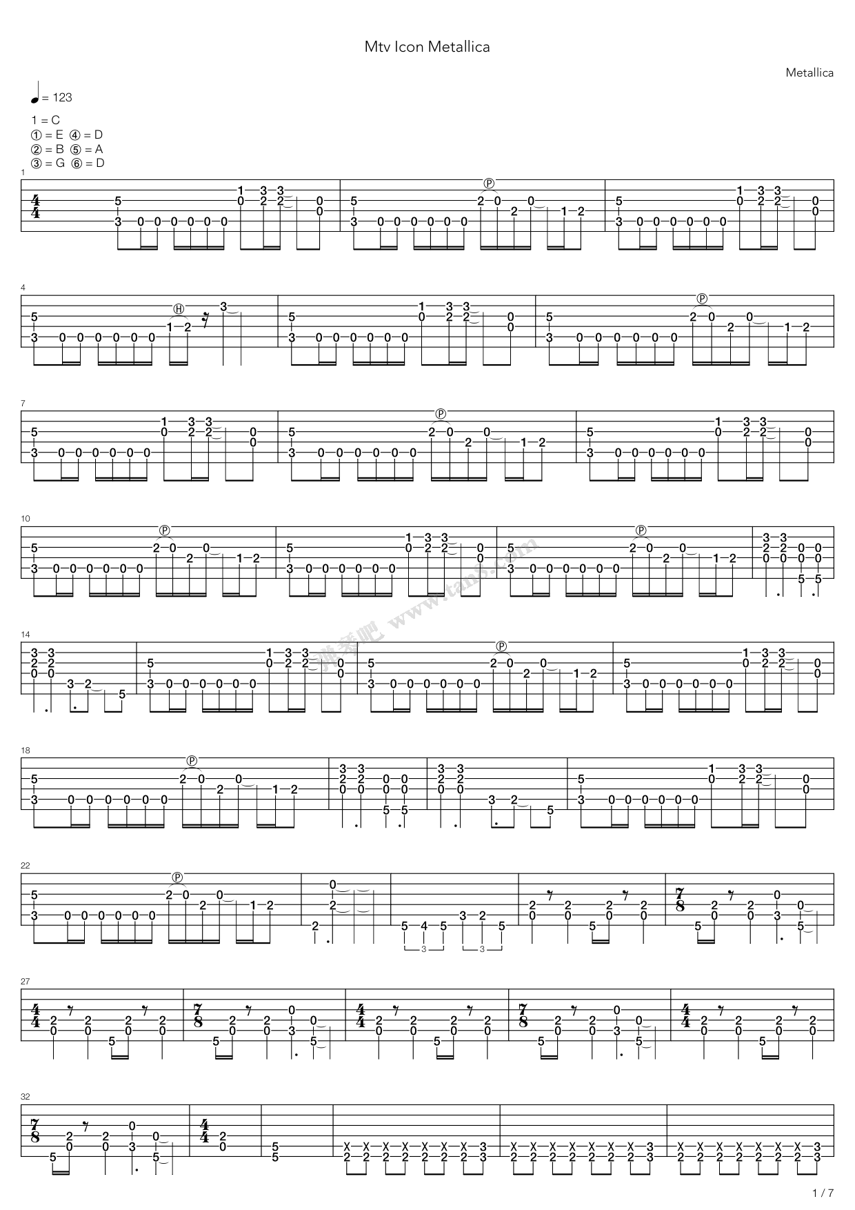 《mtv metallica tribute》,metallica(六线谱 吉他谱吉他谱 第1页