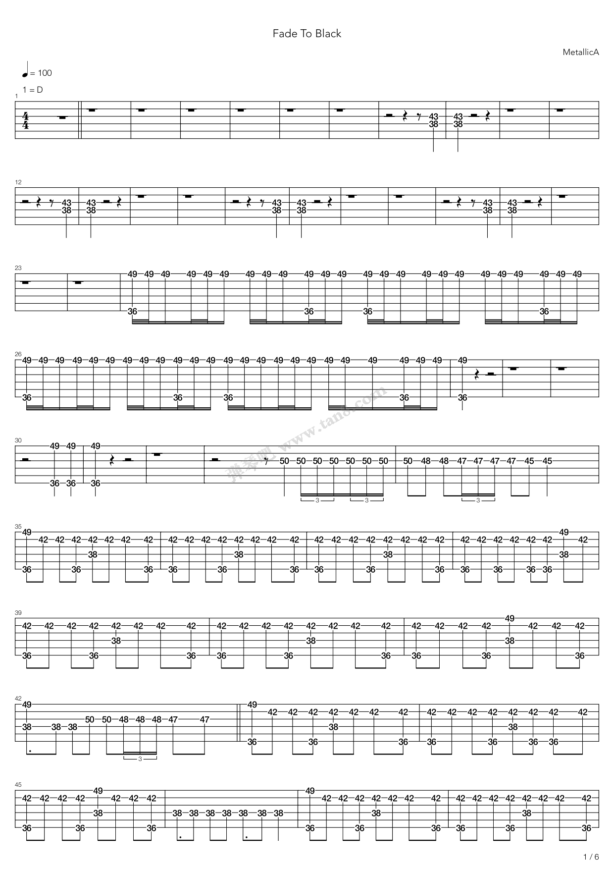 fade to black (live in sofia) 吉他谱-虫虫吉他谱免费下载