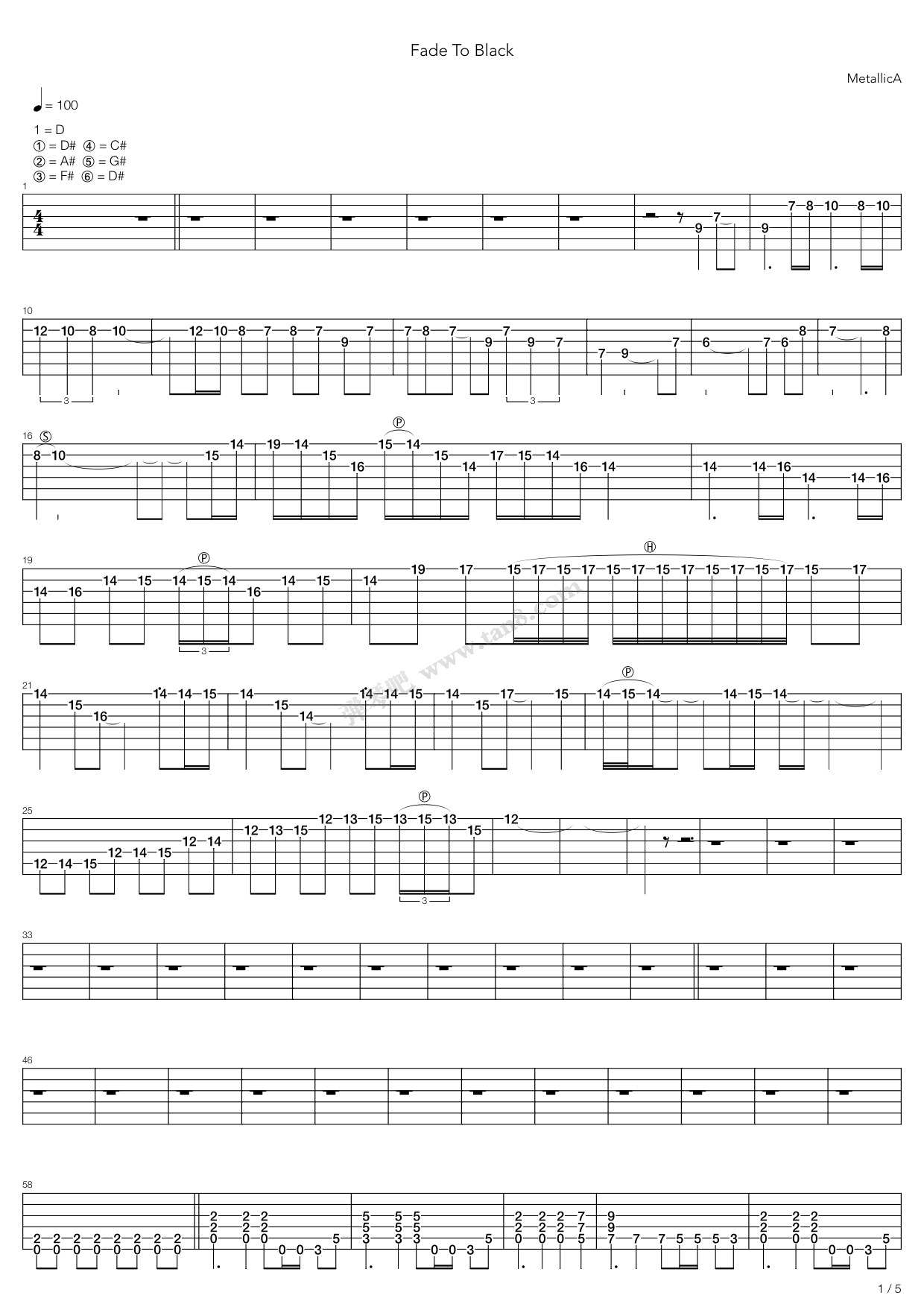 fade to black (live in sofia) 吉他谱-虫虫吉他谱免费下载