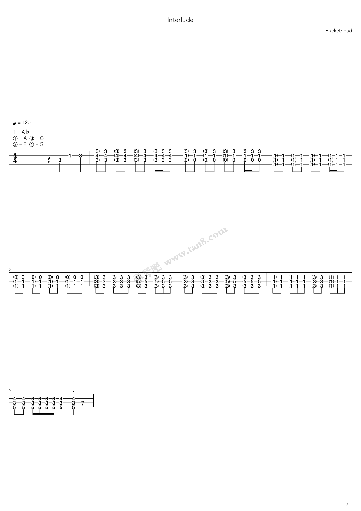 《interlude》,buckethead(六线谱 吉他谱吉他谱 第1页