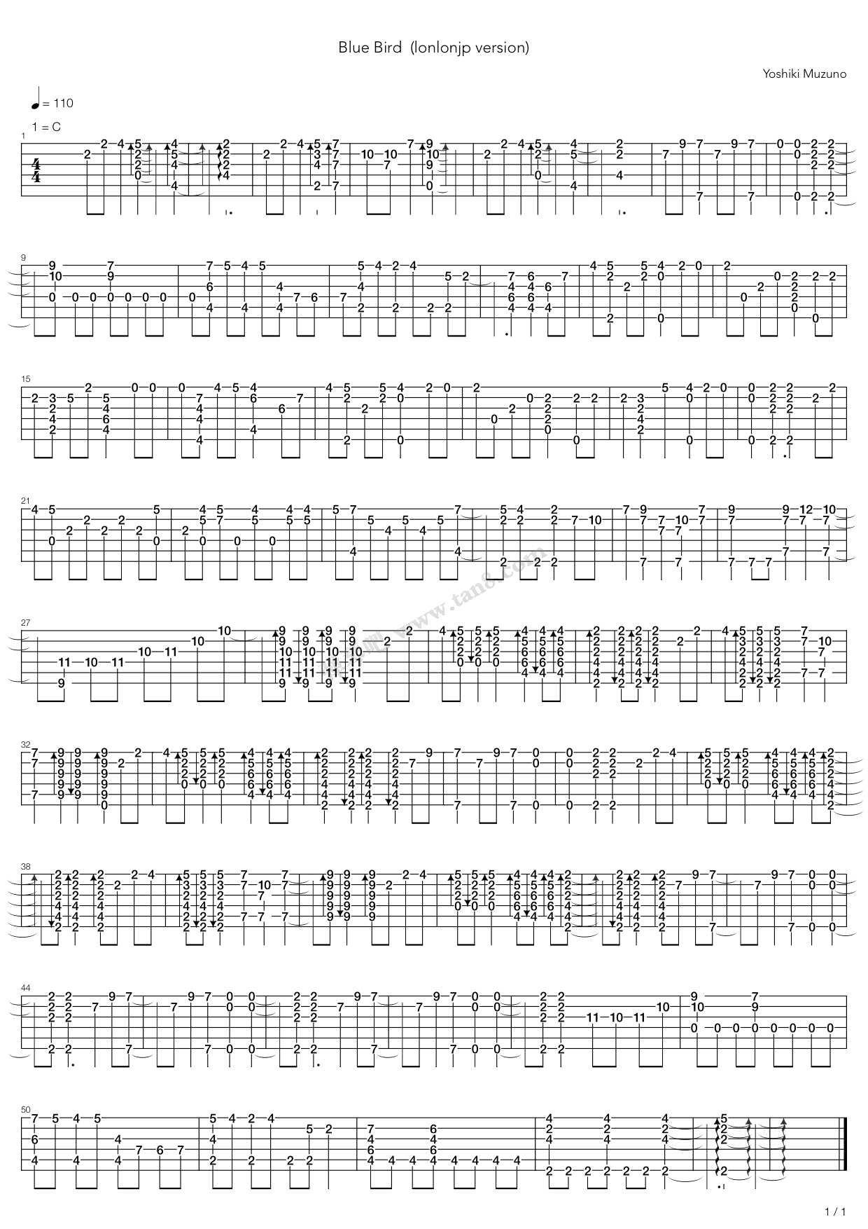 《火影忍者 - blue bird》,lonlonjp(六线谱 吉他谱吉他谱 第1页