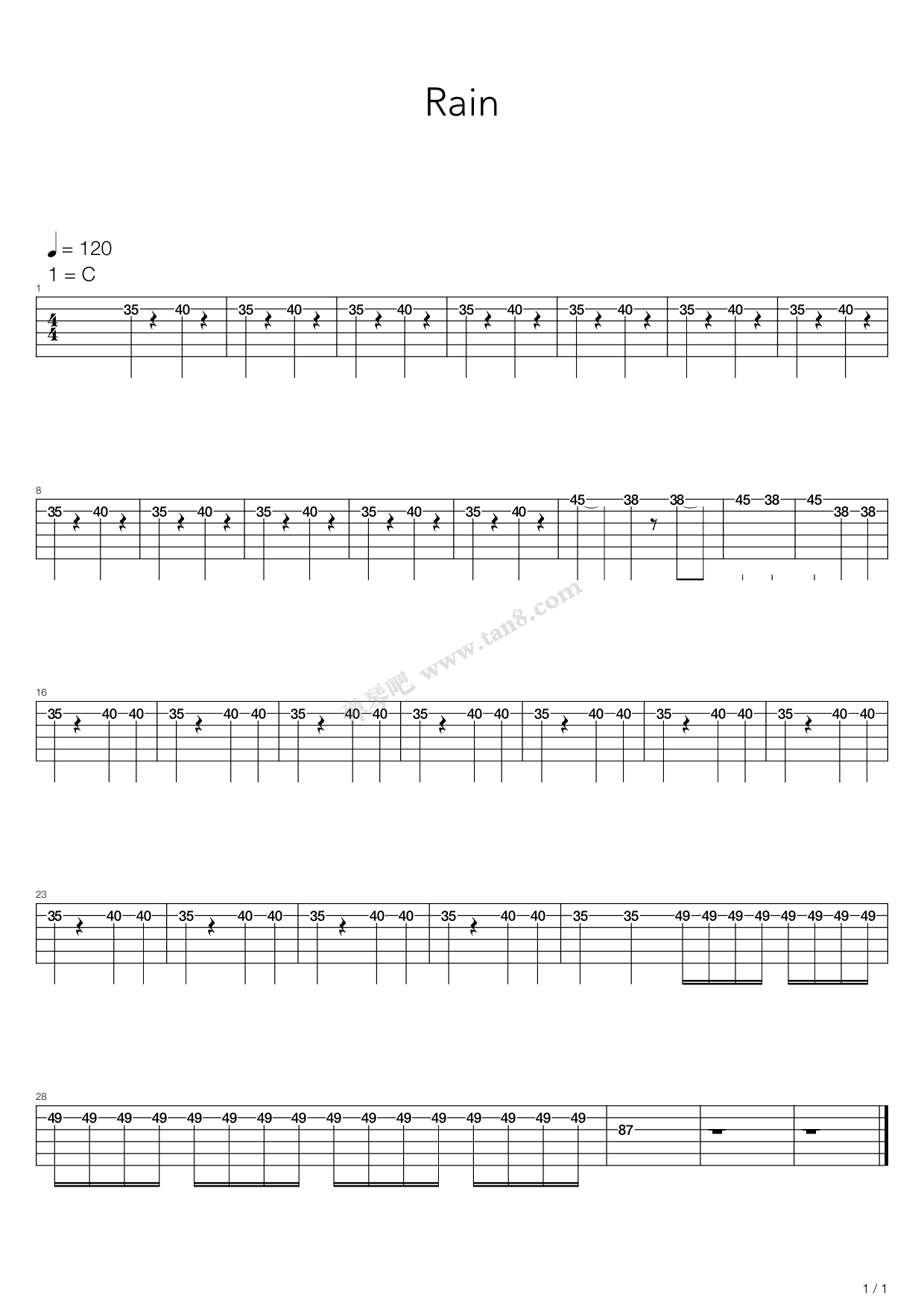 rain 吉他谱-虫虫吉他谱免费下载