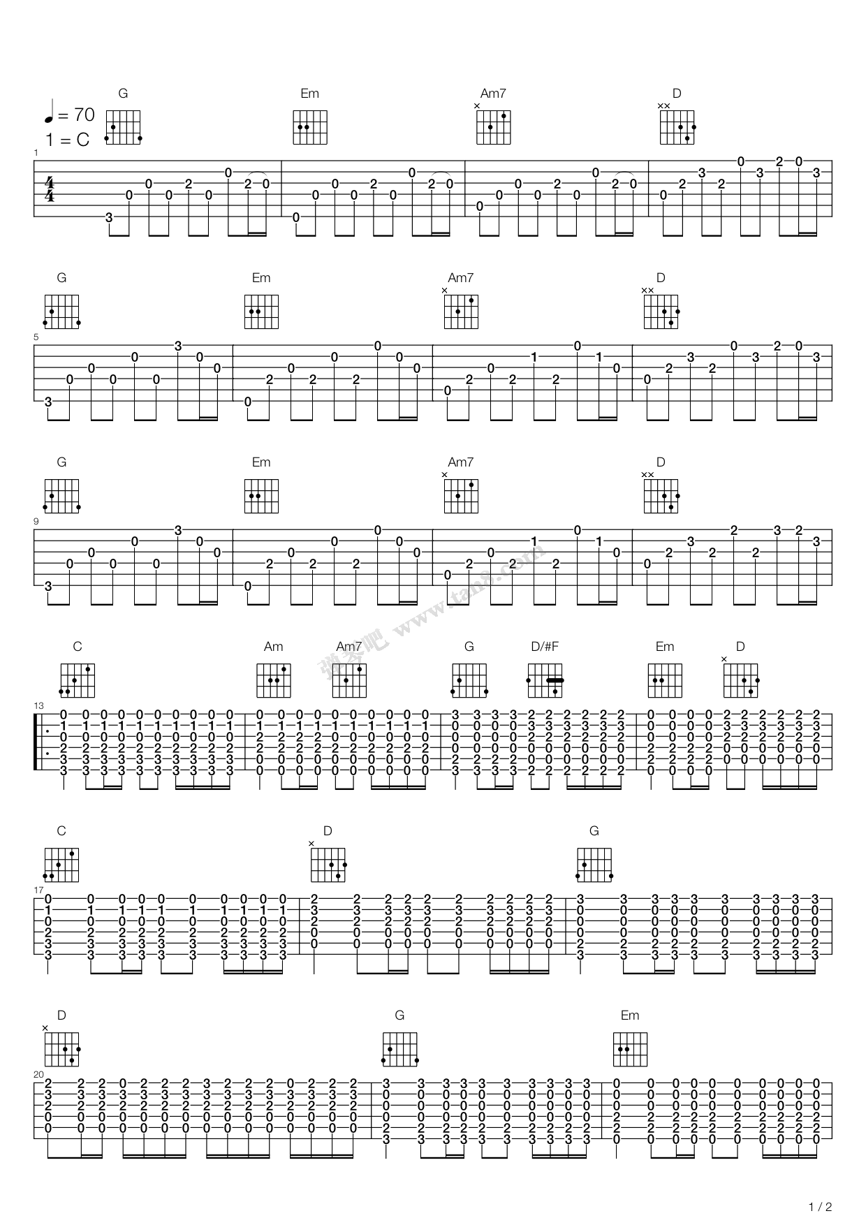 《怎么办》,张震岳(六线谱 吉他谱吉他谱 第1页