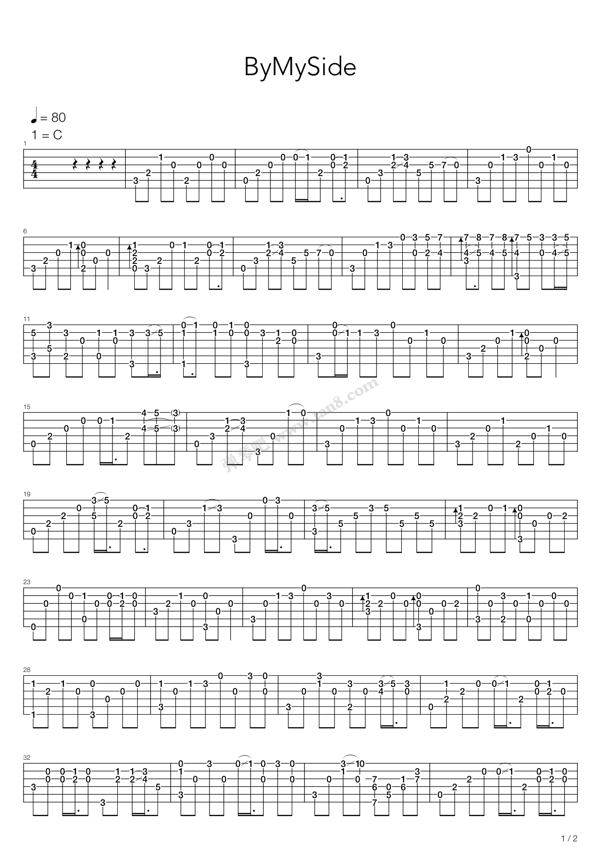 《by my side》,林一峰(六线谱 吉他谱吉他谱 第1页