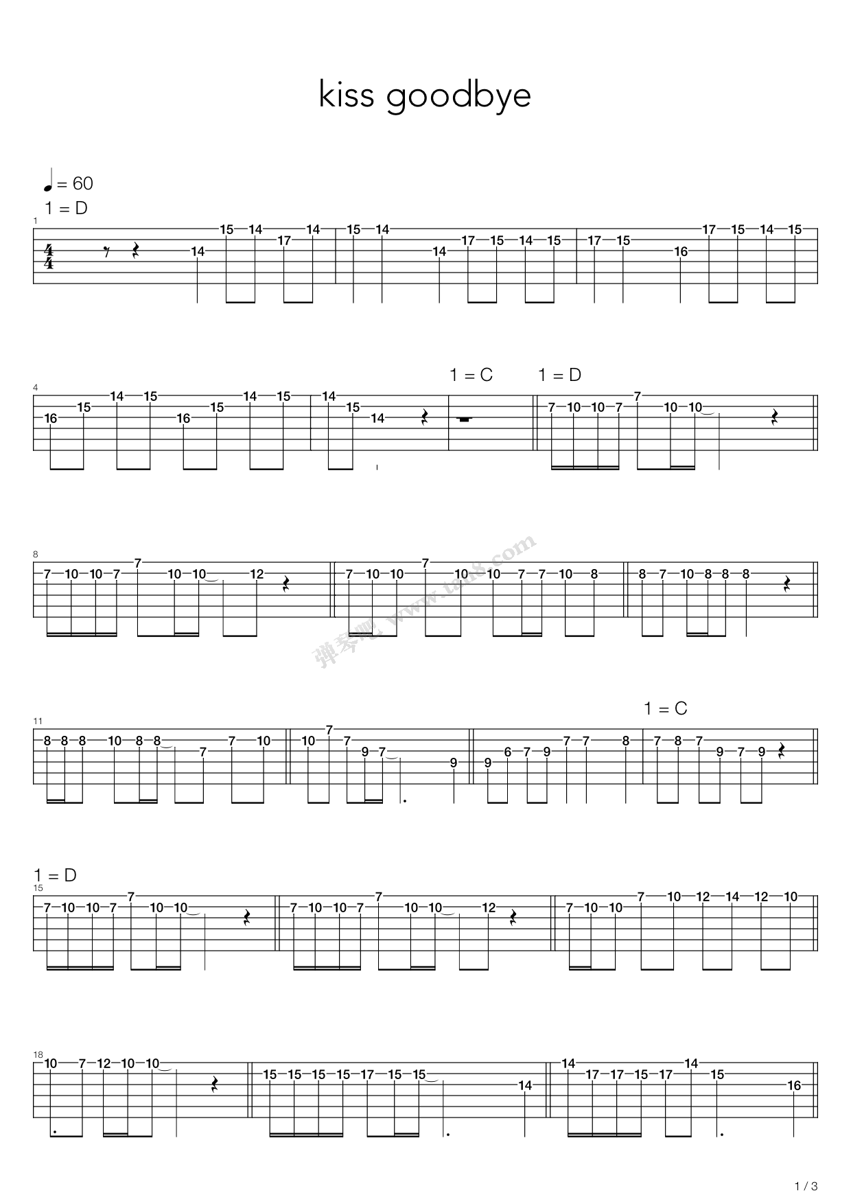 《kiss goodbye》,王力宏(六线谱 吉他谱吉他谱 第1页