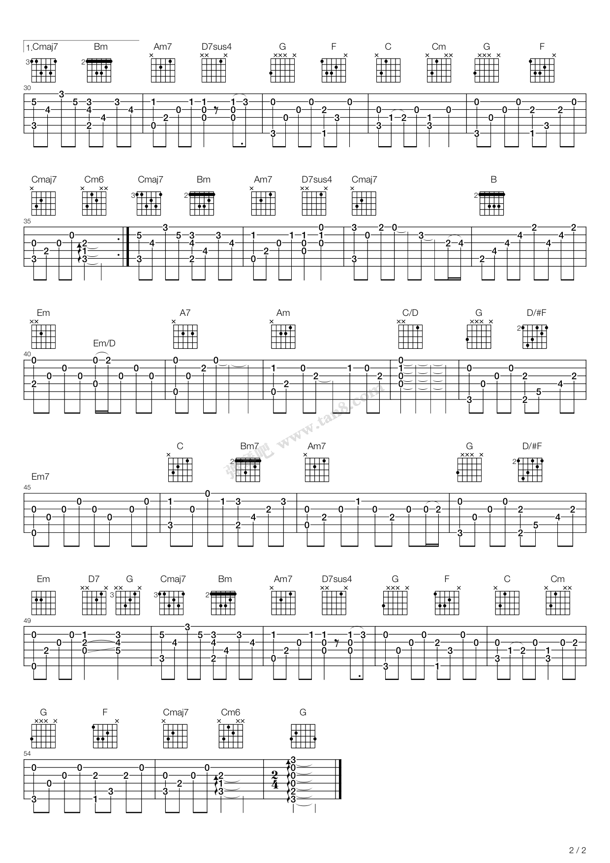 《流沙》,陶喆(六线谱 吉他谱吉他谱 第2页