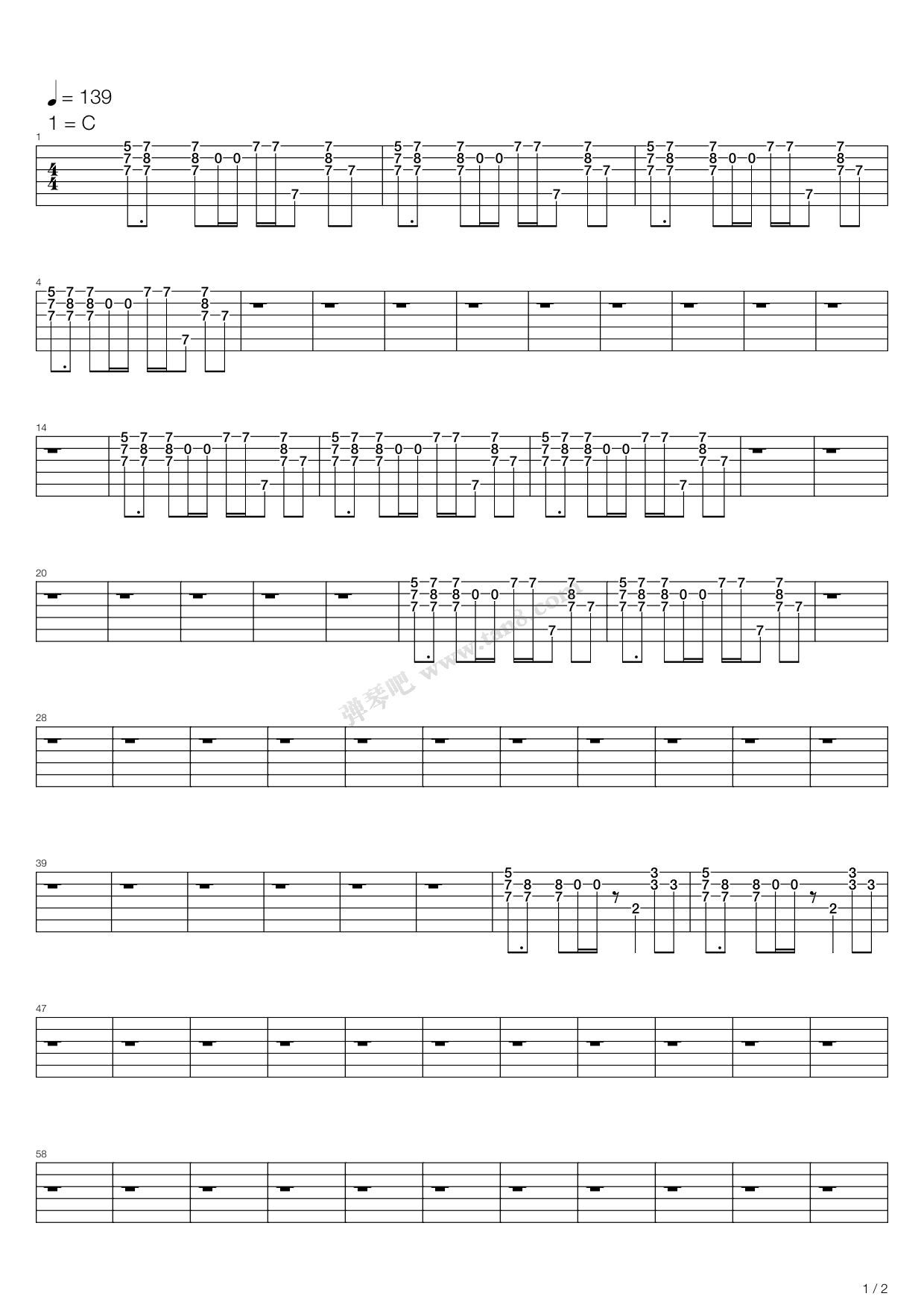 《半斤八两》,beyond(六线谱 吉他谱吉他谱 第1页