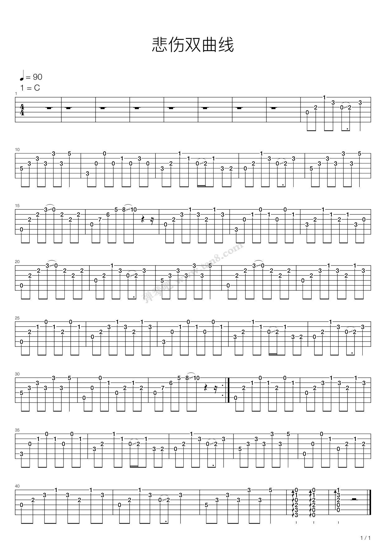 悲伤双曲线 吉他谱-虫虫吉他谱免费下载