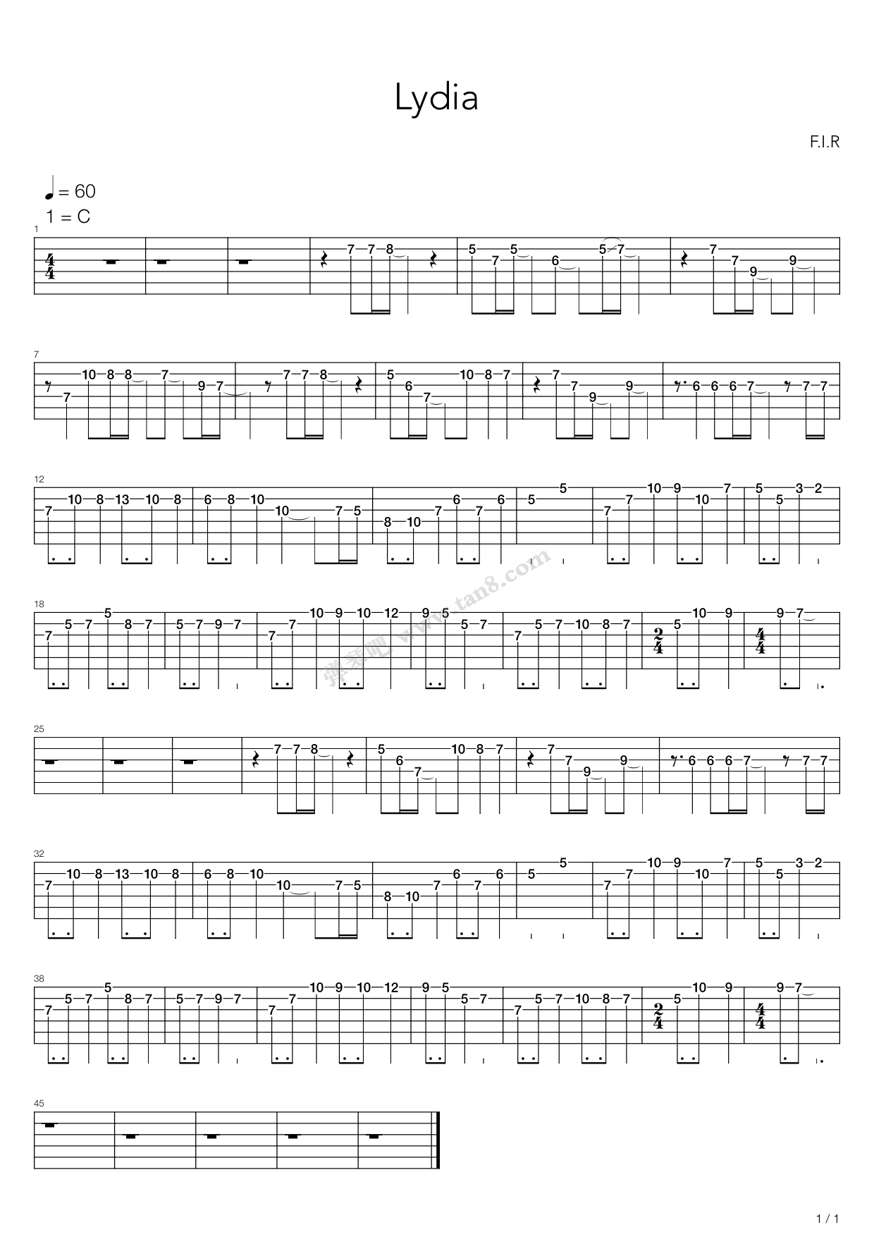 lydia 吉他谱-虫虫吉他谱免费下载