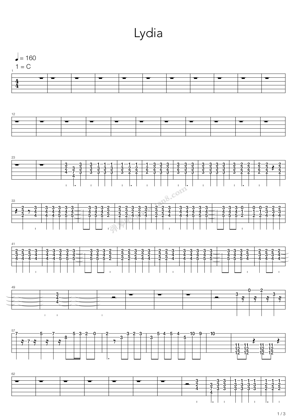 lydia 吉他谱-虫虫吉他谱免费下载