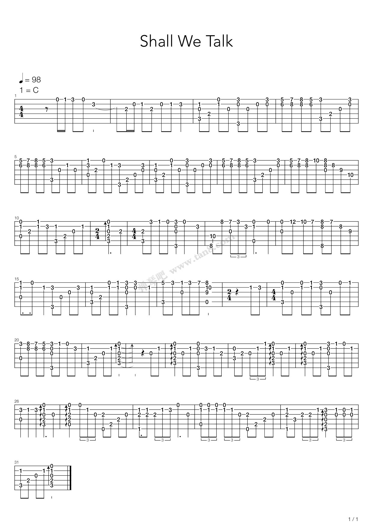《shall we talk》,陈奕迅(六线谱 吉他谱吉他谱 第1页