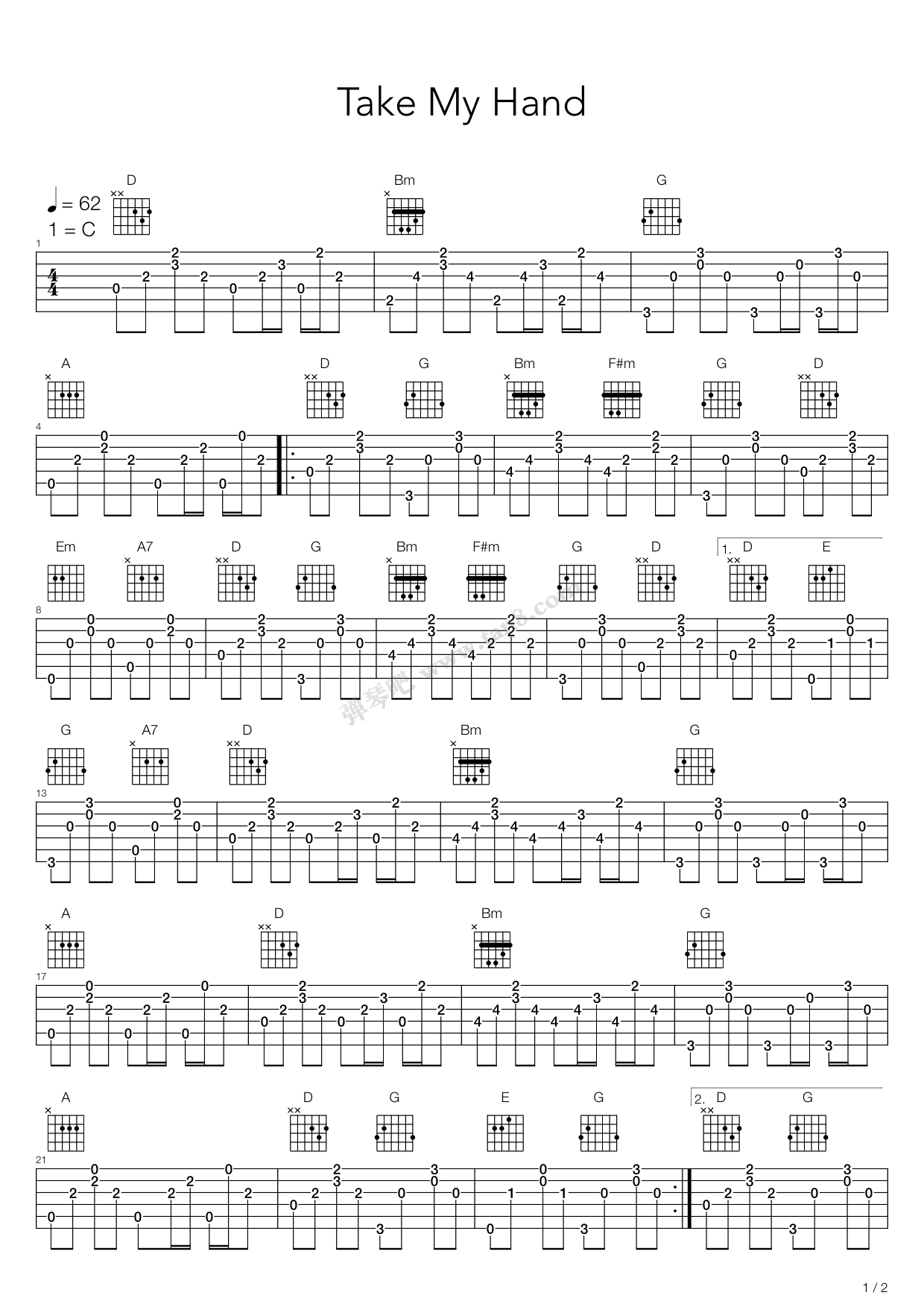 《take my hand》,陈慧琳(六线谱 吉他谱吉他谱 第1页