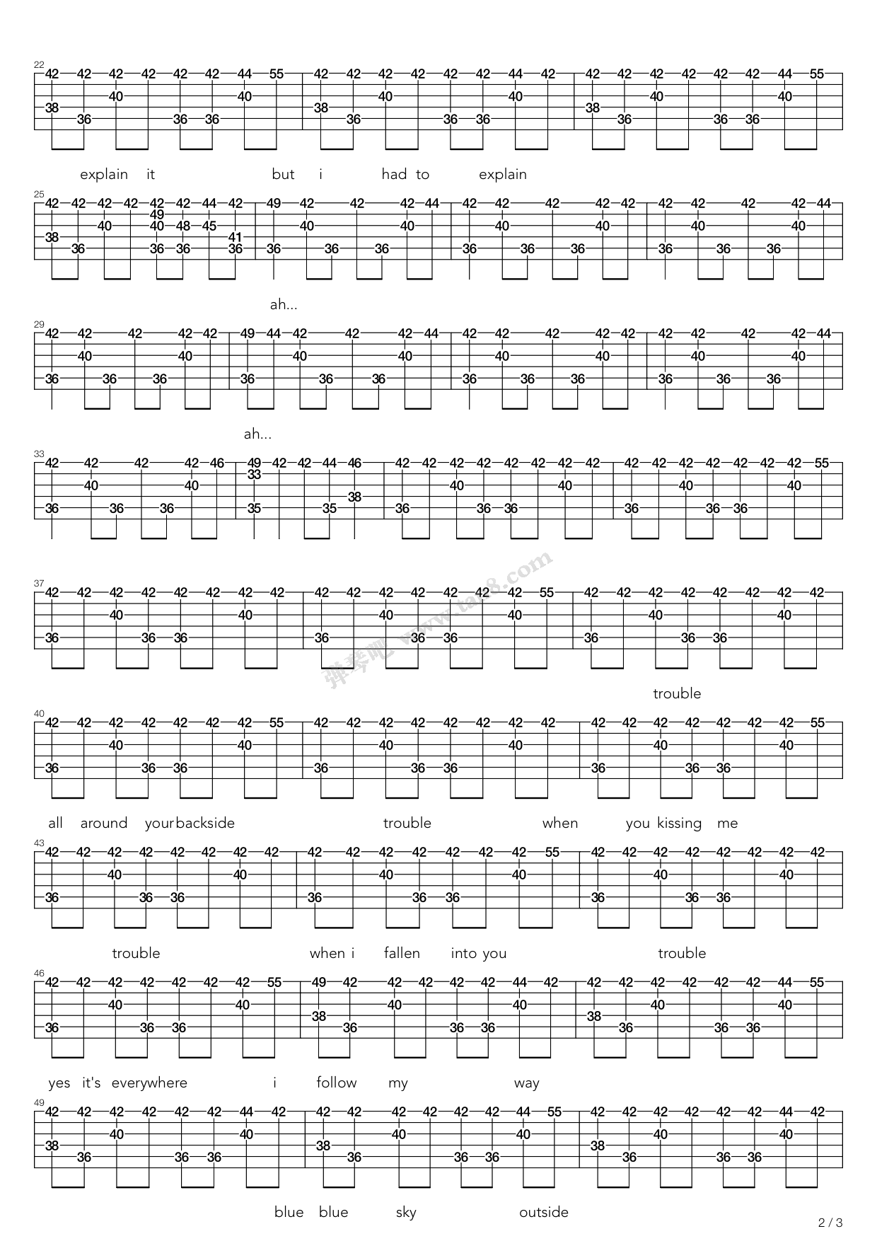 《trouble》,曹方(六线谱 吉他谱吉他谱 第14页