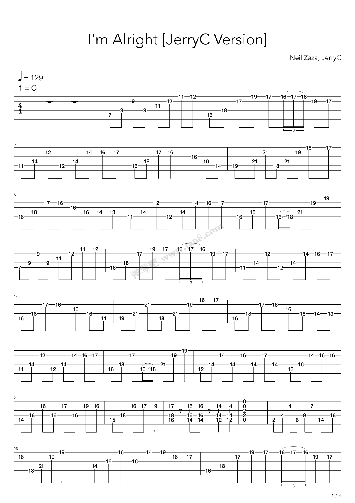 《im alright》,jerryc(六线谱 吉他谱吉他谱 第1页