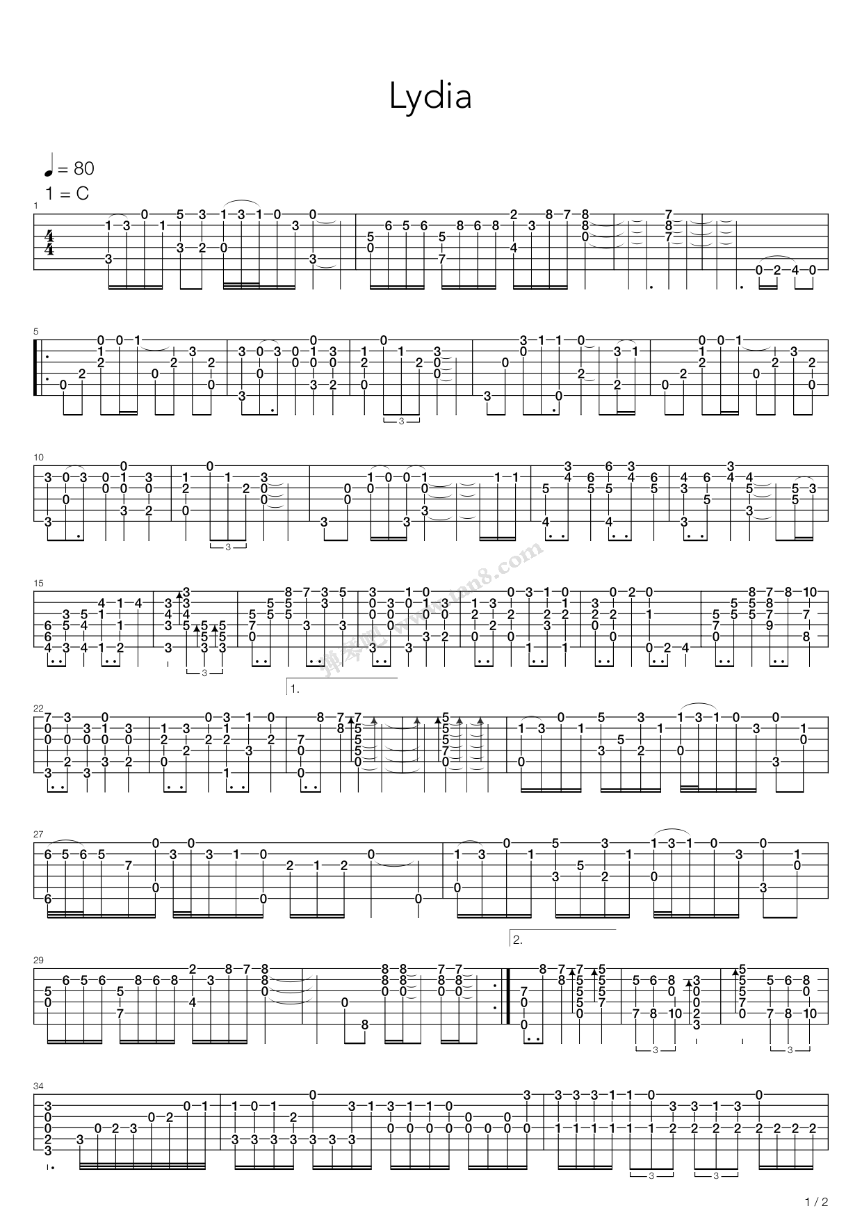 lydia 吉他谱-虫虫吉他谱免费下载