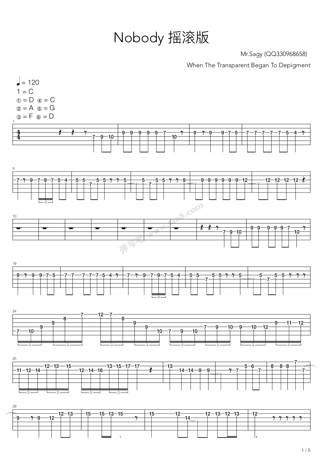 《nobody》,mr.sagy(六线谱 吉他谱吉他谱 第13页