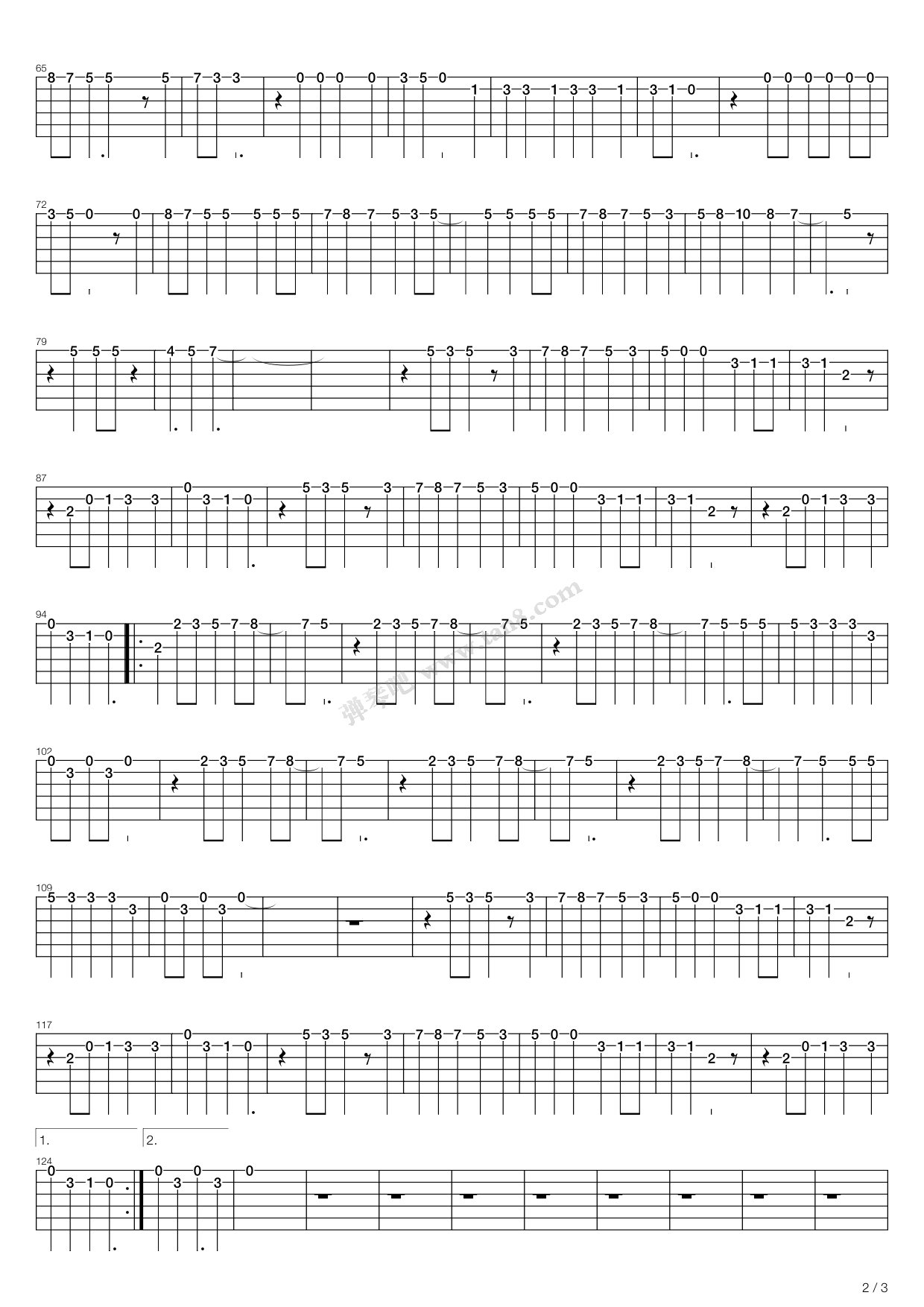 《海豚湾恋人插曲 - 白雪(完新版)》,原声带(六线谱 吉他谱吉他谱 第2