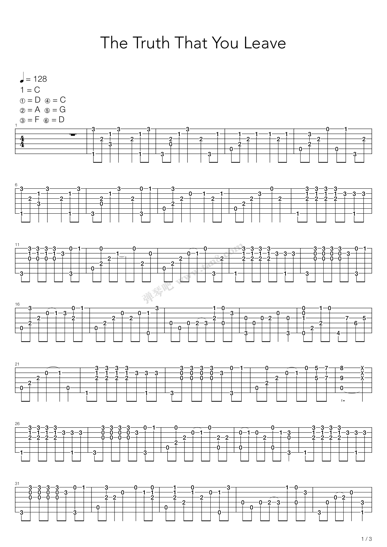 《the truth that you leave(你离开的真相)》,pianoboy(六线谱 吉他