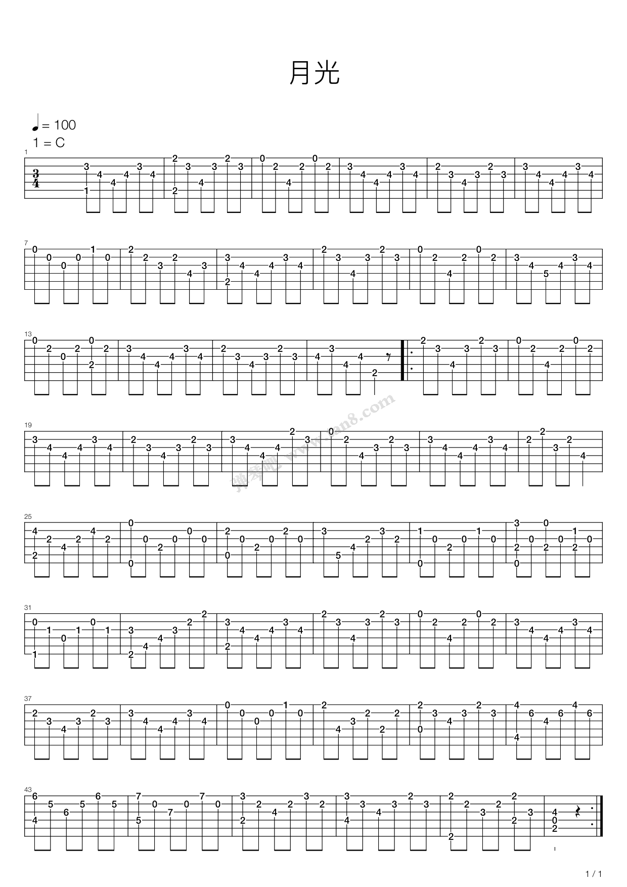 《月光》,fernando sor(六线谱 吉他谱吉他谱 第1页