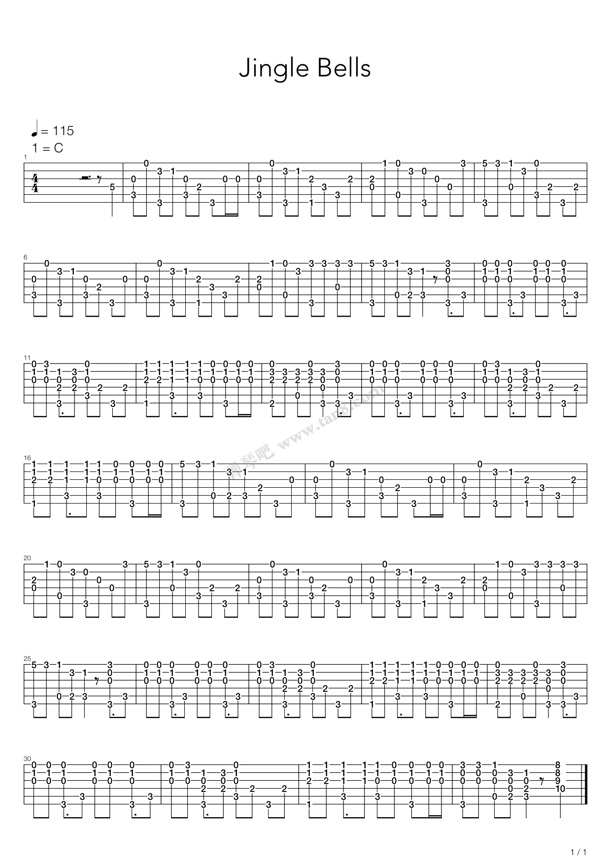 圣诞铃儿响叮当吉他谱图片