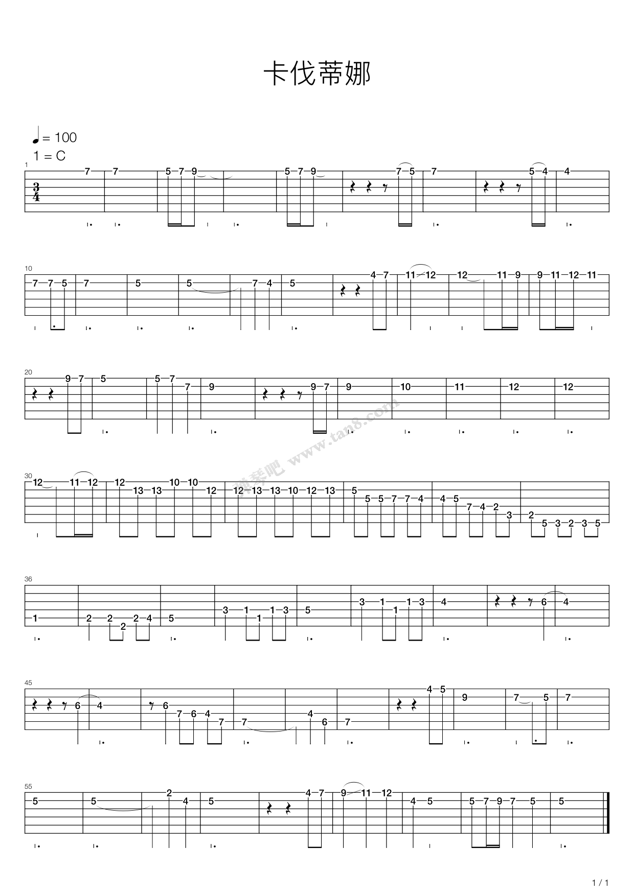 《cavatina(卡伐蒂娜)》,john williams(六线谱 吉他谱吉他谱 第1页