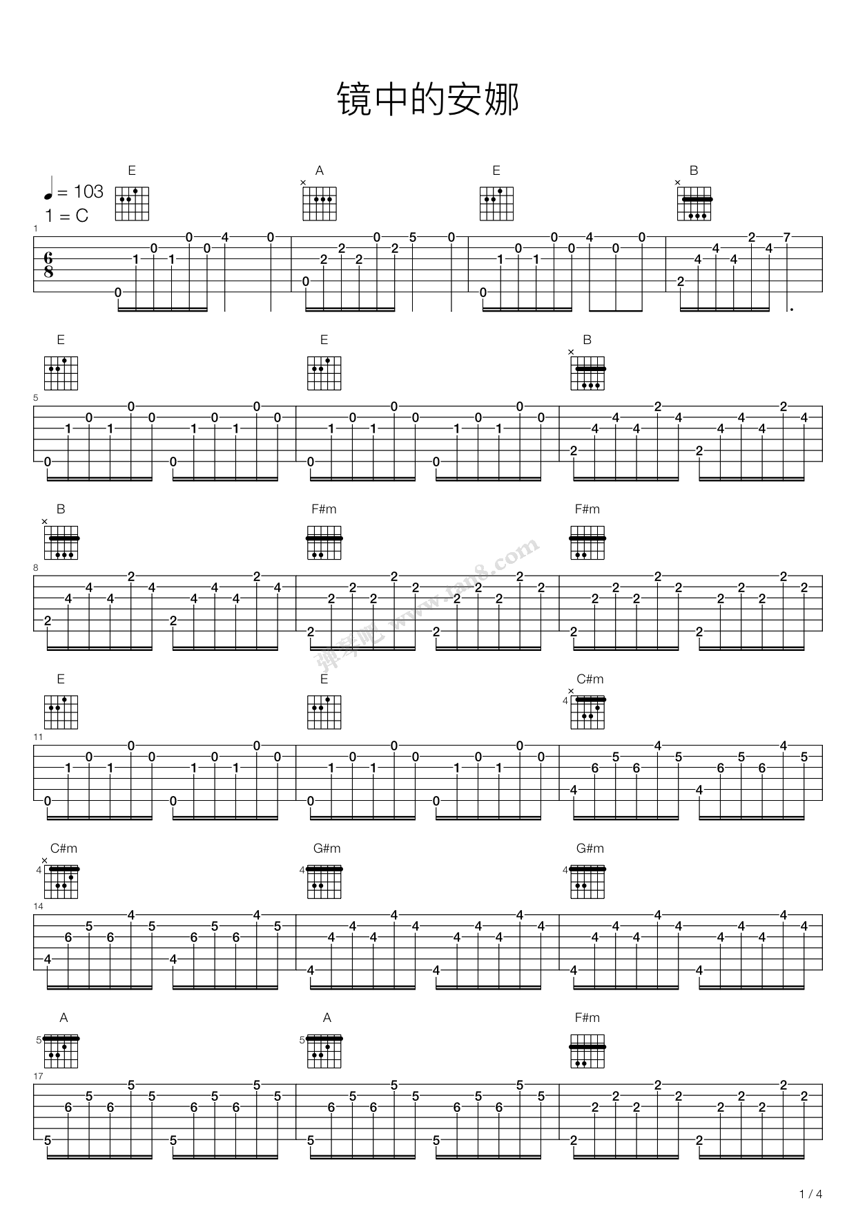 《镜中的安娜》,nicolas de angelis(六线谱 吉他谱吉他谱 第1页