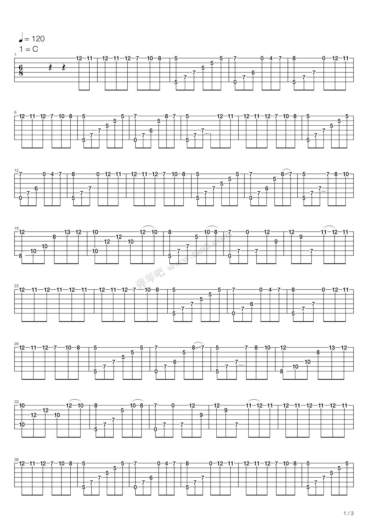 《致爱丽丝》,ludwig van beethoven(六线谱 吉他谱吉他谱 第1页