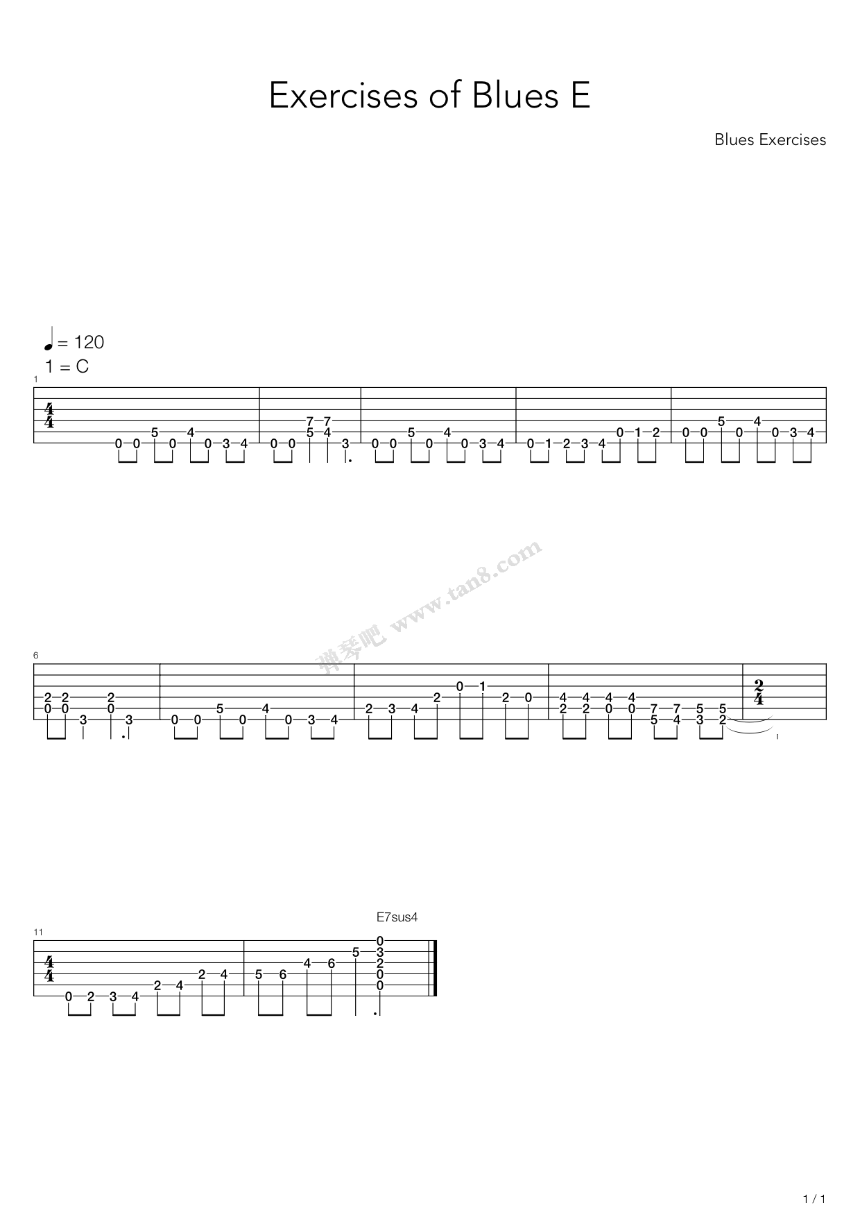《布鲁斯练习 - exercise of blues e》,练习曲(六线谱 吉他谱吉他谱