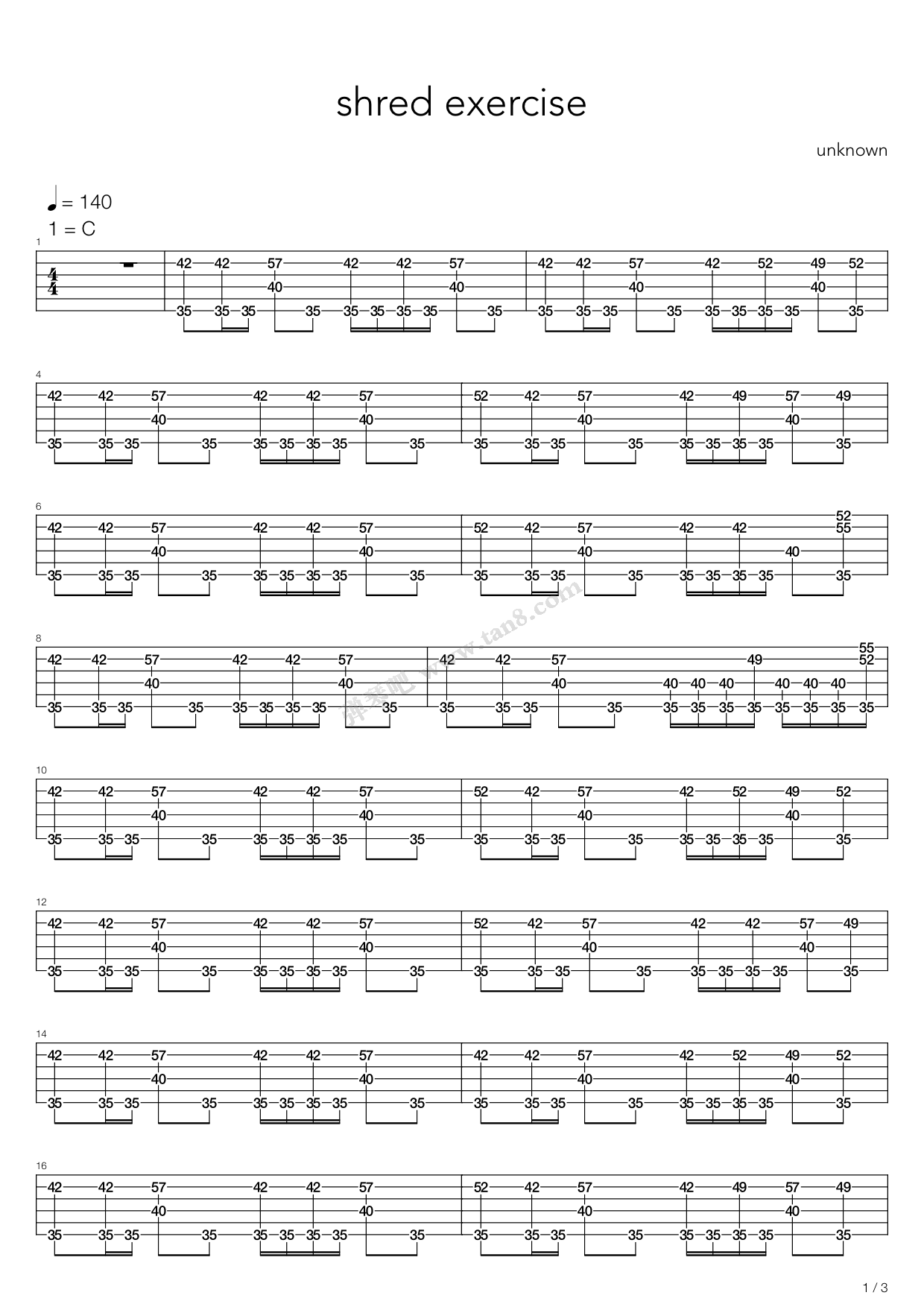 速弹练习(Shred) Shredding Exercise 吉他谱虫虫吉他谱免费下载