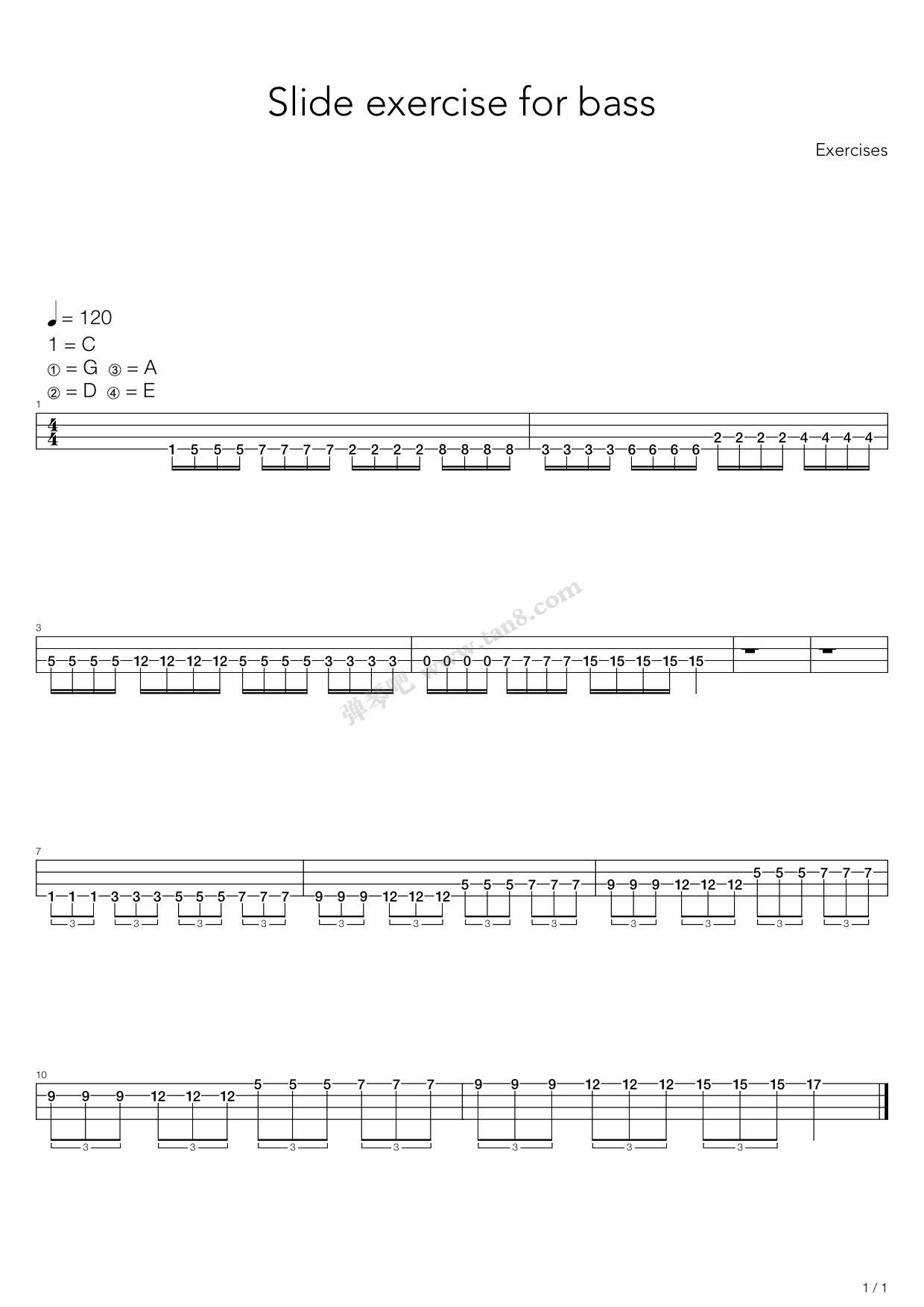 《滑弦练习 - slide exercise for》,练习曲(六线谱 吉他谱吉他谱 第1