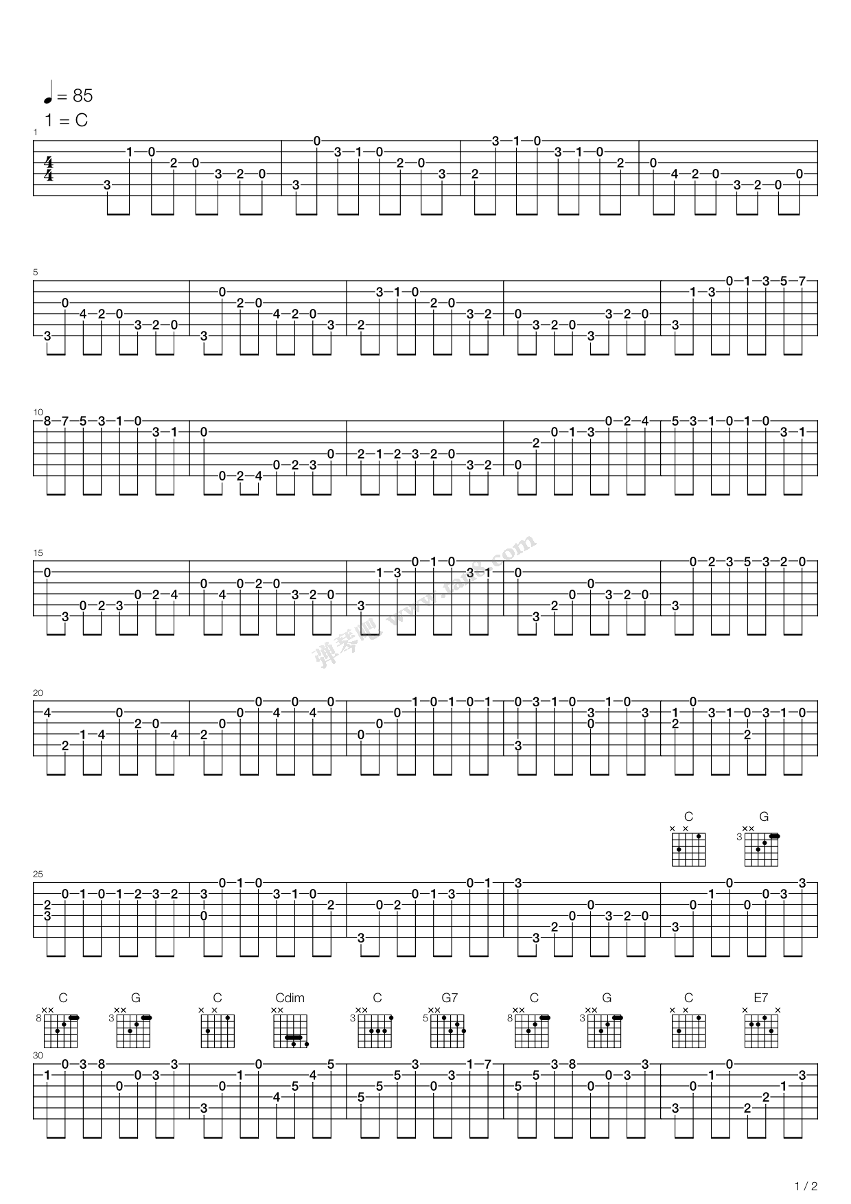 《卡尔卡西练习曲 - 01》,matteo carcassi(马特奥·卡尔卡西)(六线谱