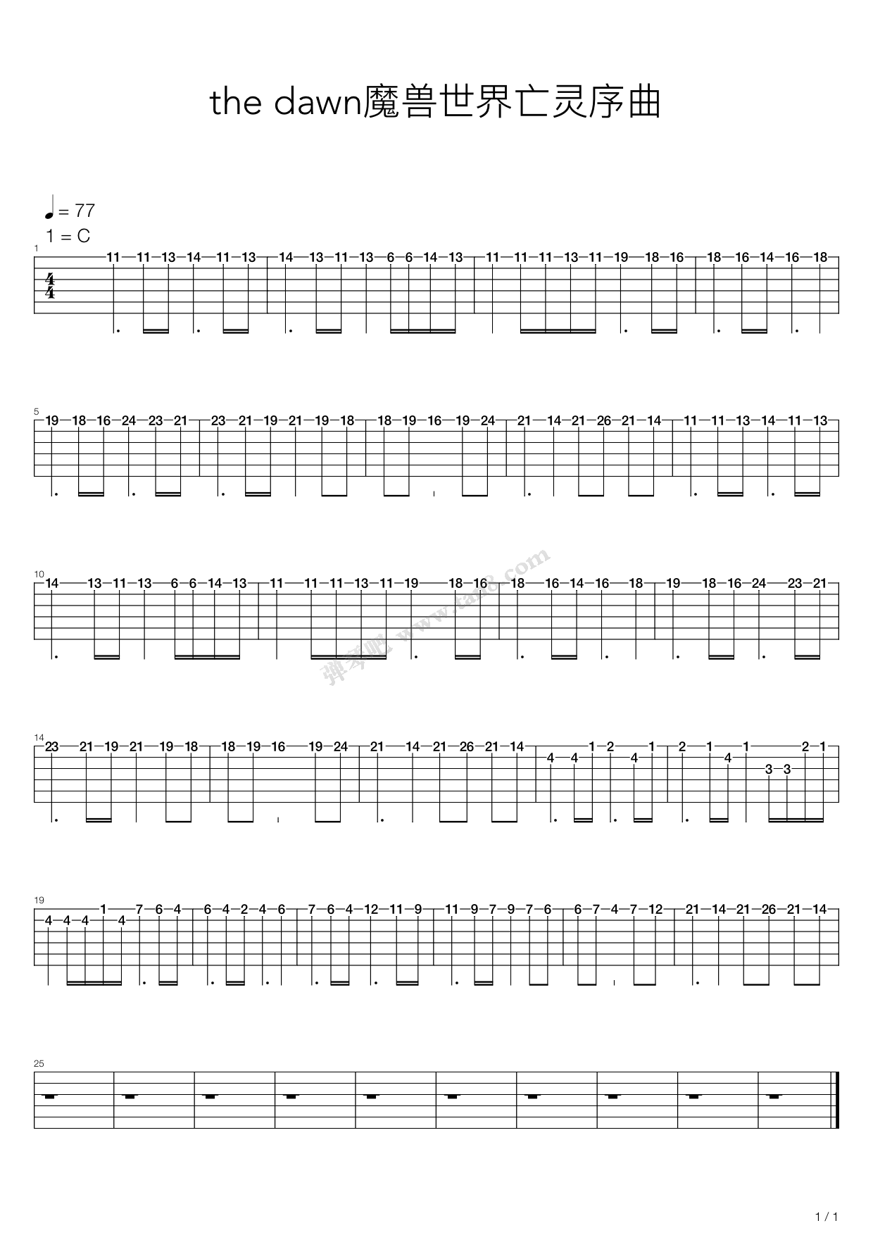 《魔兽世界 亡灵序曲》,动漫游戏(六线谱 吉他谱吉他谱 第1页